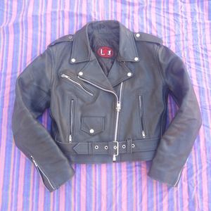 Black leather motorcycle jacket